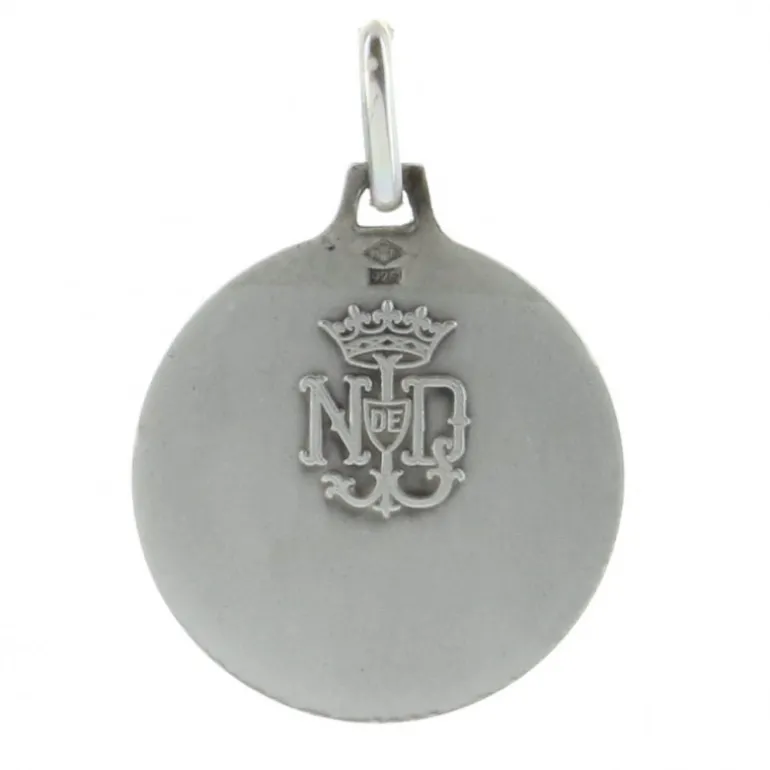 Palais du Rosaire Médaille ronde en Argent avec l'Apparition de Lourdes 18mm^ Médaille De Lourdes | Médaille Et Croix Argent