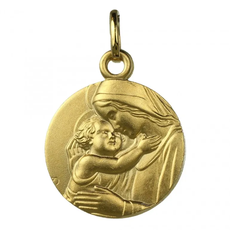 Palais du Rosaire Médaille ronde Vierge à l'Enfant Jésus en Plaqué Or 15mm^ Médaille De La Vierge | Médaille Et Croix Plaqué Or