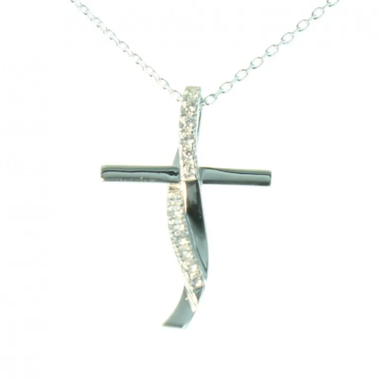 Palais du Rosaire Parure Argent, Chaine et Croix entrelacée décorée de strass 30mm^ Collier En Argent
