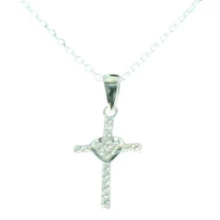 Palais du Rosaire Parure Argent, Chaine et Croix décorée de strass 20mm^ Collier En Argent