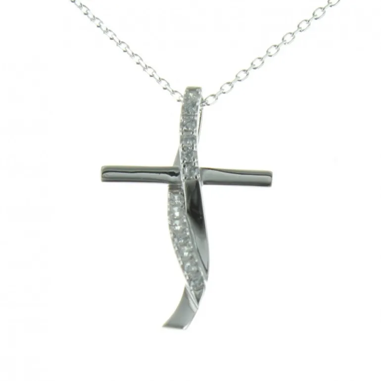 Palais du Rosaire Parure Argent, Chaine et Croix entrelacée décorée de strass 30mm^ Collier En Argent