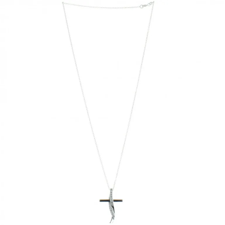Palais du Rosaire Parure Argent, Chaine et Croix entrelacée décorée de strass 30mm^ Collier En Argent