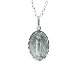 Palais du Rosaire Parure Argent massif, chaîne et médaille Miraculeuse 20mm^ Collier En Argent | Médaille Miraculeuse