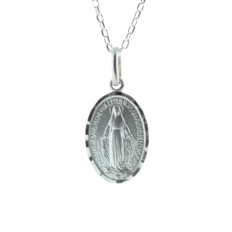 Palais du Rosaire Parure Argent massif, chaîne et médaille Miraculeuse 20mm^ Collier En Argent | Médaille Miraculeuse