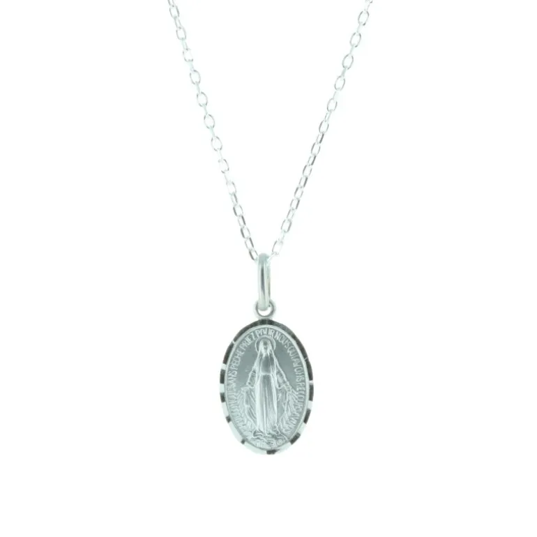 Palais du Rosaire Parure Argent massif, chaîne et médaille Miraculeuse 20mm^ Collier En Argent | Médaille Miraculeuse