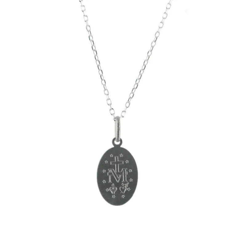 Palais du Rosaire Parure Argent massif, chaîne et médaille Miraculeuse 20mm^ Collier En Argent | Médaille Miraculeuse