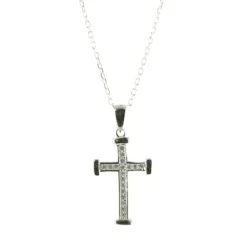 Palais du Rosaire Parure avec pendentif d'une croix en strass et une chaîne en argent^ Collier En Argent