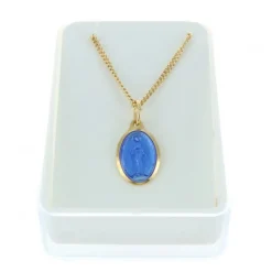Palais du Rosaire Parure dorée médaille de la Vierge Miraculeuse bleutée et chaîne de 50cm^ Collier Fantaisie | Médaille Miraculeuse