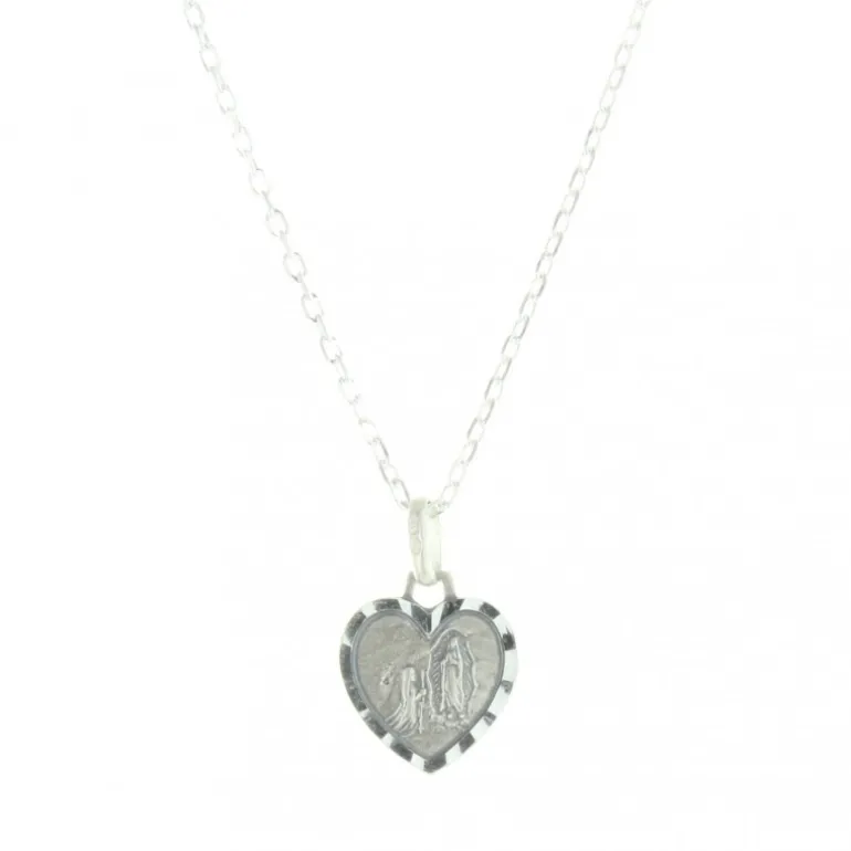 Palais du Rosaire Parure en Argent avec un pendentif coeur de Lourdes sur une chaîne de 45cm^ Médaille Et Croix Argent