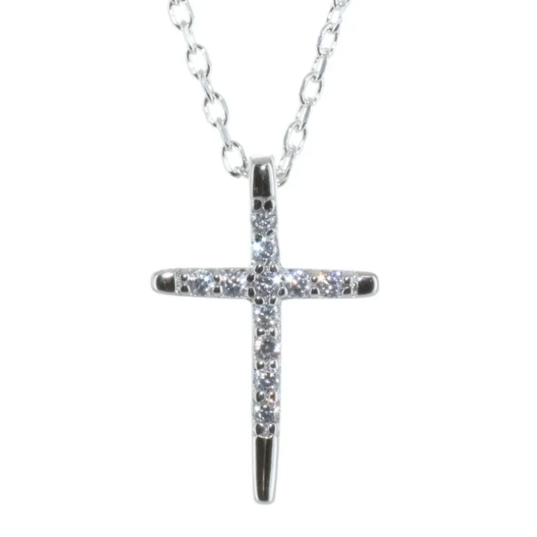 Palais du Rosaire Parure en Argent, pendentif croix à strass sur chaîne de 50cm^ Collier En Argent | Croix En Pendentif