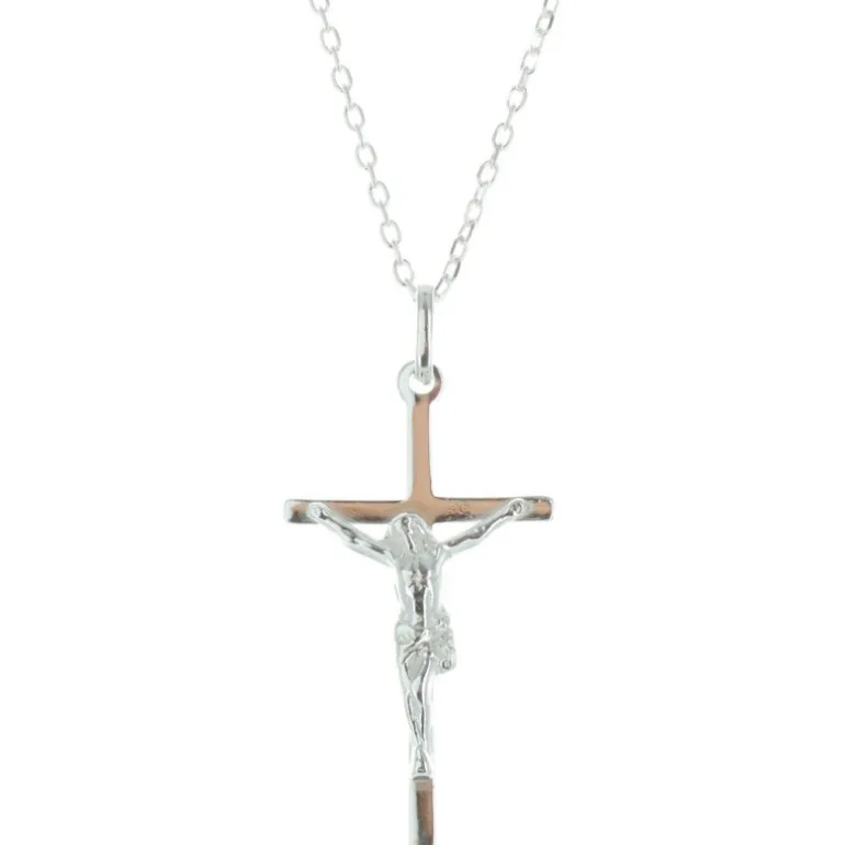 Palais du Rosaire Parure en Argent, pendentif croix avec le Christ et Chaîne 50cm^ Collier En Argent | Croix En Pendentif