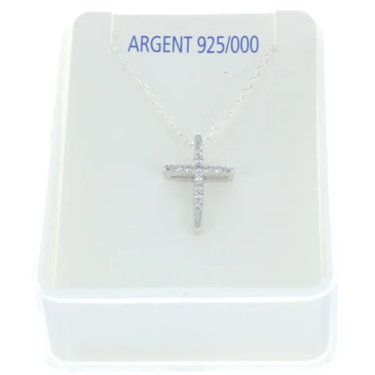 Palais du Rosaire Parure en Argent, pendentif croix à strass sur chaîne de 50cm^ Collier En Argent | Croix En Pendentif
