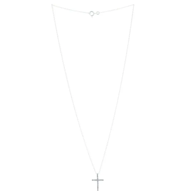 Palais du Rosaire Parure en Argent, pendentif croix à strass sur chaîne de 50cm^ Collier En Argent | Croix En Pendentif