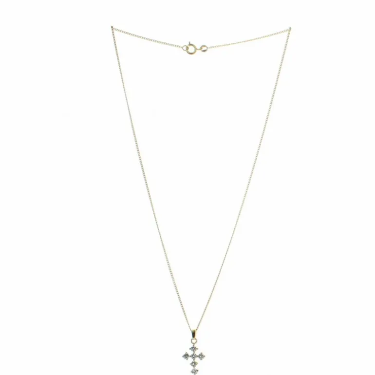 Palais du Rosaire Parure en plaqué or zircons avec une croix et chaîne dorée^ Collier En Plaqué Or