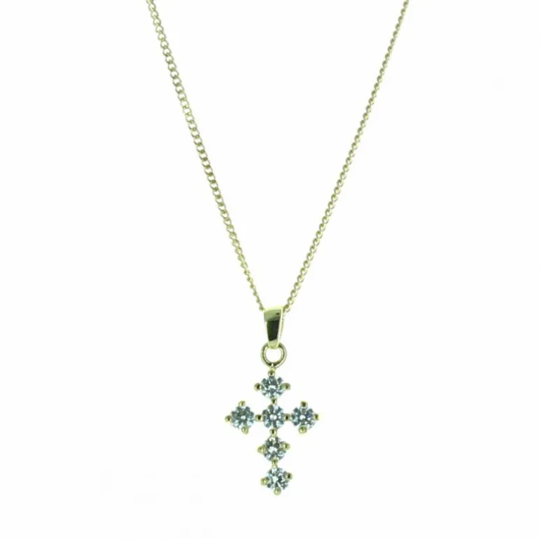Palais du Rosaire Parure en plaqué or zircons avec une croix et chaîne dorée^ Collier En Plaqué Or