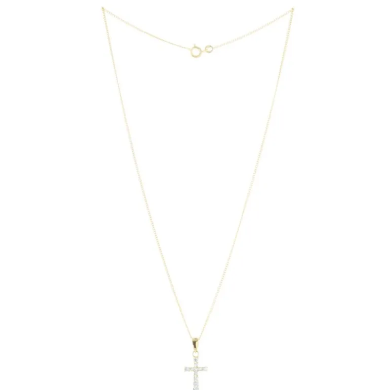 Palais du Rosaire Parure pendentif croix Plaqué Or avec zircon sur chaîne dorée 45cm^ Collier En Plaqué Or | Croix En Pendentif
