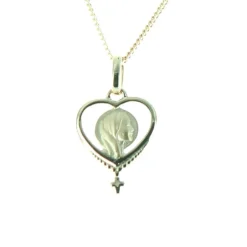 Palais du Rosaire Parure Plaqué Or, Chaine et Cœur décoré de la Vierge Marie 12mm^ Collier En Plaqué Or