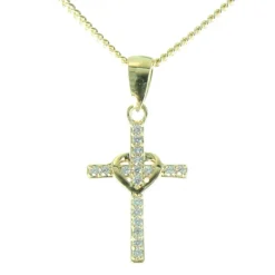 Palais du Rosaire Parure Plaqué Or, Chaine et pendentif Croix avec strass 20mm^ Collier En Plaqué Or