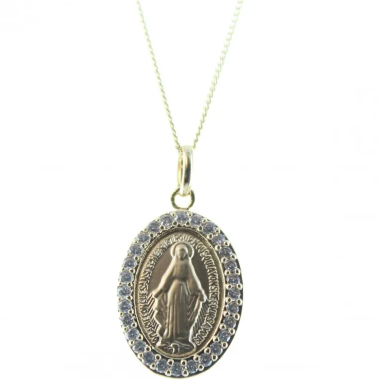 Palais du Rosaire Parure Plaqué Or, Chaine et médaille miraculeuse 25mm^ Collier En Plaqué Or