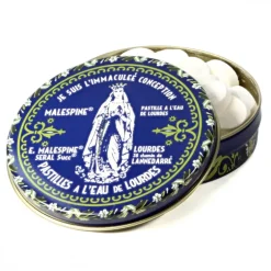 Palais du Rosaire Pastilles Menthe à l'eau de Lourdes 100g dans une boîte en métal^ Pastille Menthe À L'Eau De Lourdes