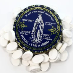 Palais du Rosaire Pastilles Menthe à l'eau de Lourdes 100g dans une boîte en métal^ Pastille Menthe À L'Eau De Lourdes