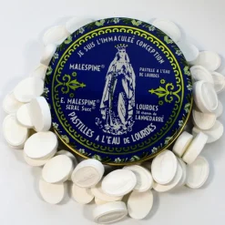 Palais du Rosaire Pastilles Menthe à l'eau de Lourdes 100g dans une boîte en métal^ Pastille Menthe À L'Eau De Lourdes