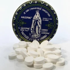 Palais du Rosaire Pastilles Menthe à l'eau de Lourdes 100g dans une boîte en métal^ Pastille Menthe À L'Eau De Lourdes