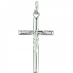Palais du Rosaire Pendentif croix en Argent avec le Christ et bords biseautés^ Croix En Pendentif | Médaille Et Croix Argent
