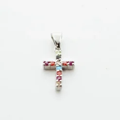 Palais du Rosaire Pendentif Croix en argent et strass multicolores^ Croix En Pendentif | Médaille Et Croix Plaqué Or