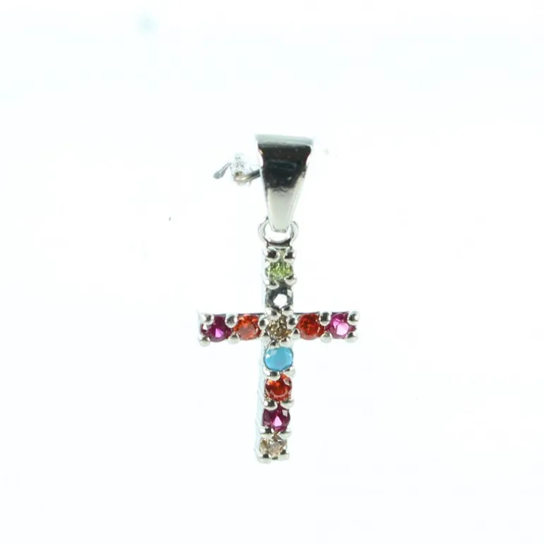 Palais du Rosaire Pendentif Croix en argent et strass multicolores^ Croix En Pendentif | Médaille Et Croix Plaqué Or