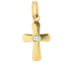 Palais du Rosaire Pendentif Croix en Or avec un zircon au centre 1,6cm^ Croix En Pendentif | Médaille Et Croix Or