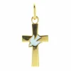 Palais du Rosaire Pendentif croix en Plaqué Or avec une colombe blanche^ Croix En Pendentif | Médaille Et Croix Plaqué Or