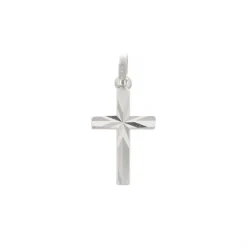 Palais du Rosaire Pendentif croix facettée en argent rhodié 15mm^ Croix En Pendentif | Médaille Et Croix Argent