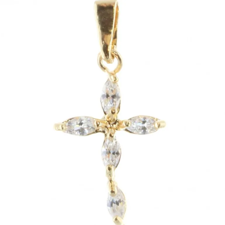 Palais du Rosaire Pendentif croix Plaqué Or et brillants^ Croix En Pendentif | Médaille Et Croix Plaqué Or