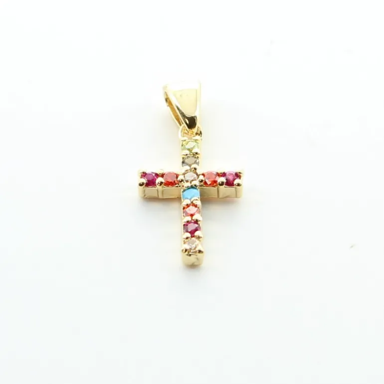 Palais du Rosaire Pendentif Croix plaqué Or et strass colorés multicolores^ Croix En Pendentif | Médaille Et Croix Plaqué Or