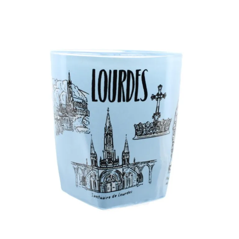 Palais du Rosaire Petit verre bleu souvenir de Lourdes^ Vaisselle De Lourdes
