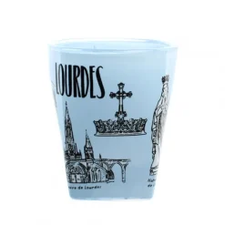 Palais du Rosaire Petit verre bleu souvenir de Lourdes^ Vaisselle De Lourdes