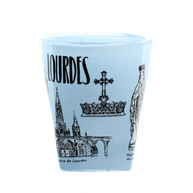 Palais du Rosaire Petit verre bleu souvenir de Lourdes^ Vaisselle De Lourdes