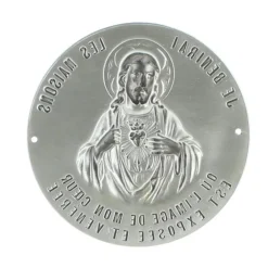 Palais du Rosaire Plaque de porte Sacré Coeur 70 mm en laiton argenté^ Médaille Et Croix Métal | Médaille Murale