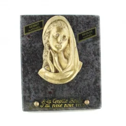 Palais du Rosaire Plaque funéraire de la Vierge Marie en bronze et en granit 13x13cm^ Plaque Funéraire