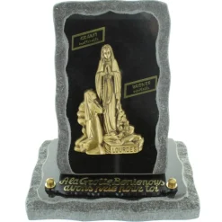Palais du Rosaire Plaque Funéraire en Granit sur socle avec l'Apparition de Lourdes en bronze 18x20cm^ Plaque Funéraire