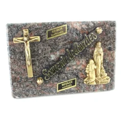 Palais du Rosaire Plaque funéraire en granit Apparition et croix en bronze de 18x12cm^ Plaque Funéraire