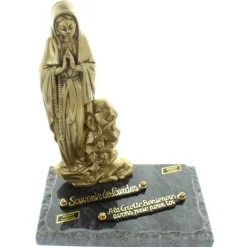 Palais du Rosaire Plaque Funéraire en Granit de Notre Dame de Lourdes en bronze 25x33cm^ Plaque Funéraire