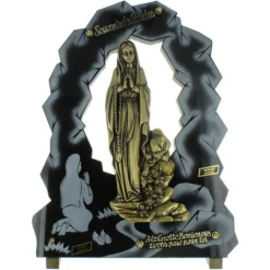 Palais du Rosaire Plaque Funéraire en Granit en forme de Grotte avec la Vierge en bronze 33x44cm^ Plaque Funéraire