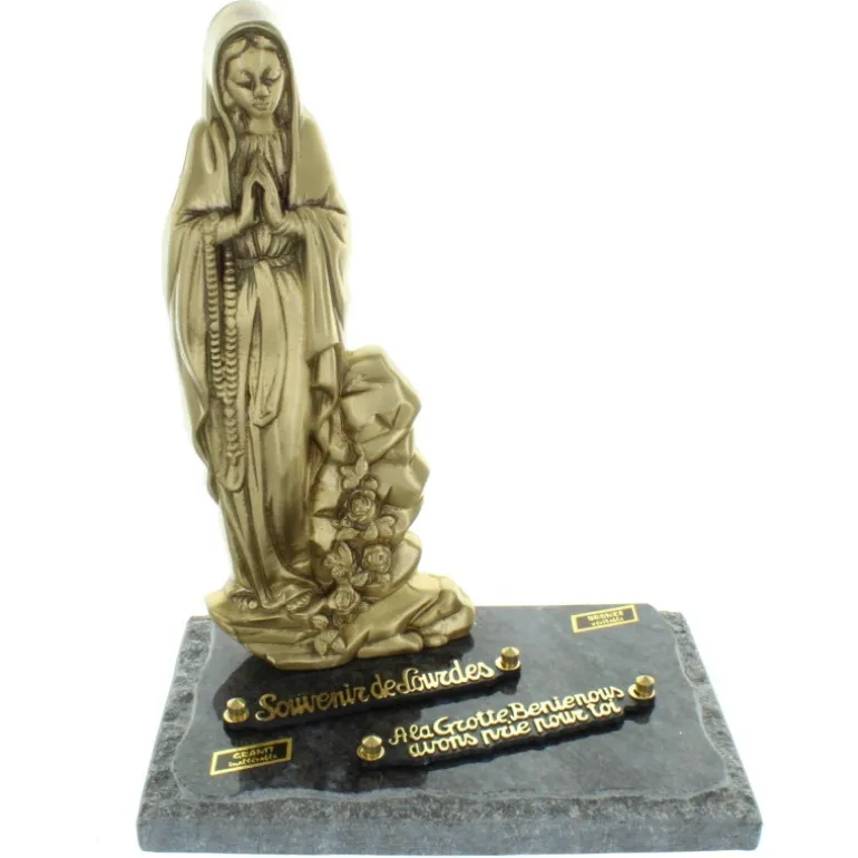 Palais du Rosaire Plaque Funéraire en Granit de Notre Dame de Lourdes en bronze 25x33cm^ Plaque Funéraire