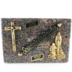 Palais du Rosaire Plaque funéraire en granit Apparition et croix en bronze de 18x12cm^ Plaque Funéraire