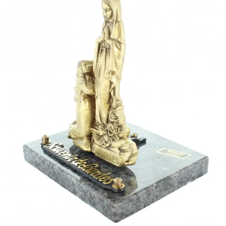 Palais du Rosaire Plaque funéraire en granit de l'Apparition debout en bronze de 17cm^ Plaque Funéraire