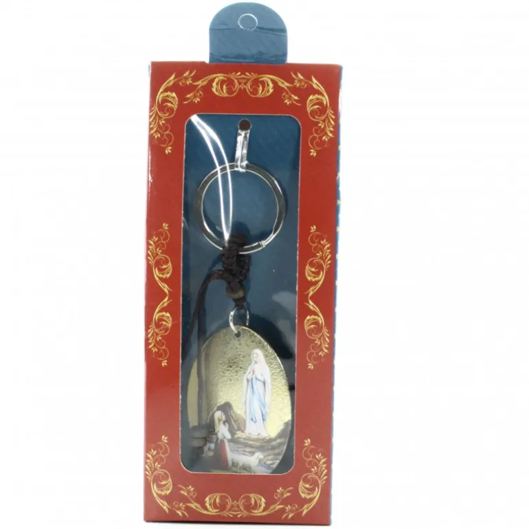 Palais du Rosaire Porte clé ovale avec image de l'Apparition de Lourdes et boîte^ Porte-Clés