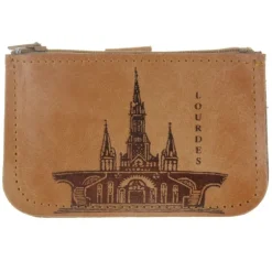 Palais du Rosaire Porte Monnaie de Lourdes en cuir véritable avec un zip^ Porte-Monnaie
