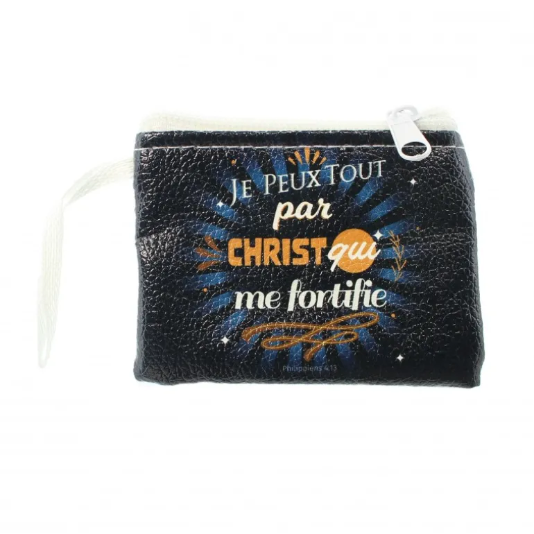 Palais du Rosaire Porte monnaie "Je peux tout par Christ qui me fortifie" 9x11cm^ Porte-Monnaie